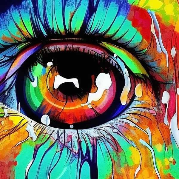 Human eye close up with colorful paint.