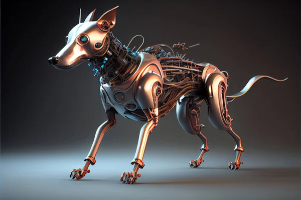 Futuristic mechanical dog. Dark background.