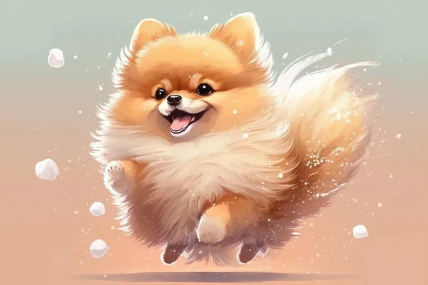 Cute Pomeranian anime eats, plays, runs and smiles.