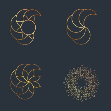 Golden sun sunflower logo on dark background.