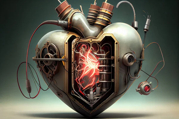 Nuclear explosion of anatomical heart surreal graphics.