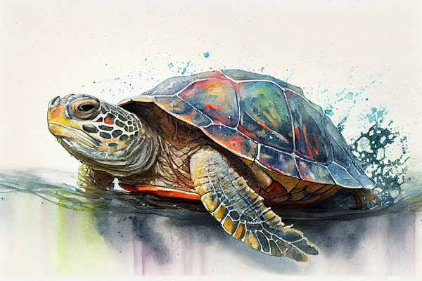 Turtle drawing with bit of watercolour.