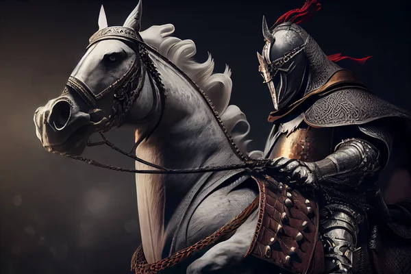 Knight on horse against dragon.