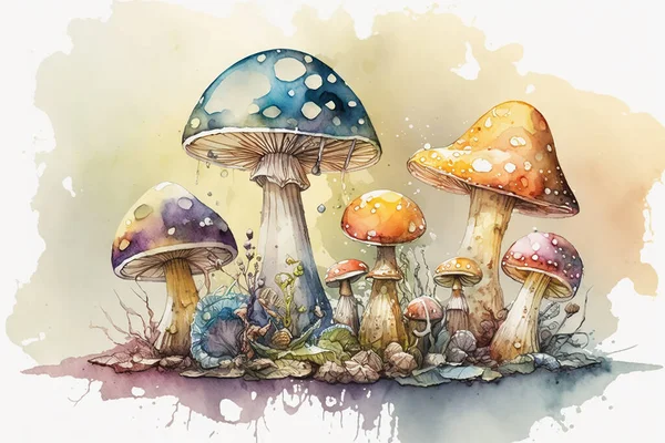 Fantasy mushrooms drawing with bit of watercolour.