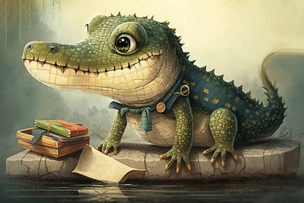 Cute crocodile alligator cartoon illustration.