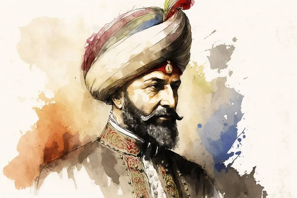Sultan of Ottoman Empire drawing with bit of watercol.