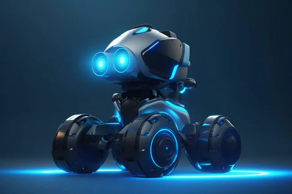 3d render of cute little robot with two big eyes.
