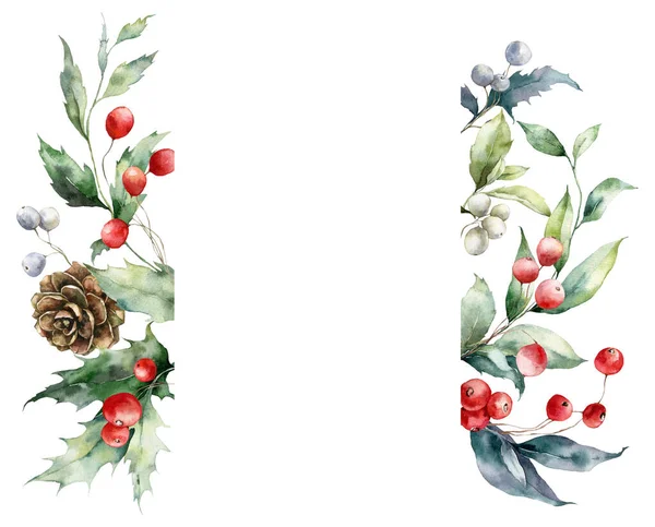 Watercolor winter floral elements on white background. Vintage style set  with christmas tree branches, bells, holly, mistletoe, poinsettia flower,  leaves. Flower hand painted design Stock Illustration by ©Derbisheva  #128363966