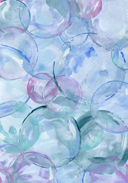 带有蓝色 粉色和绿色气泡的水色海洋纹理 手绘大海或海洋的抽象背景 水彩画用于设计 面料或背景 水下海报 — 图库照片
