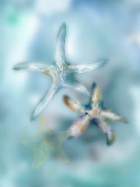 水彩梯度海星的组成 手绘抽象水下动物与珊瑚礁隔离在梯度背景 水彩画 用于设计 织物或背景 — 图库照片