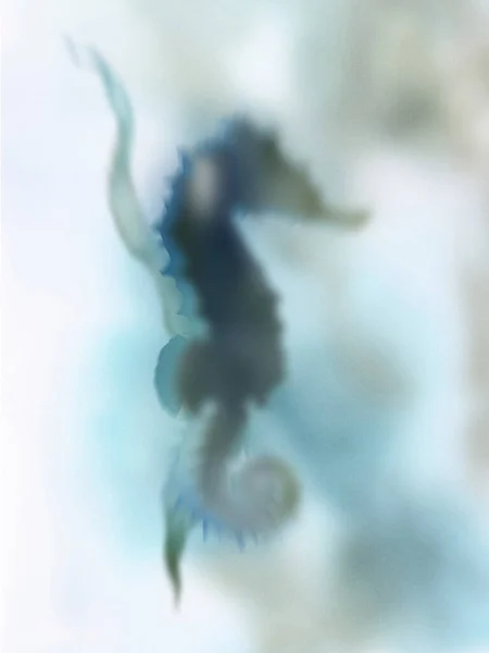 Akvarel Gradient Mořský Koník Složení Mořských Řas Ručně Malované Abstraktní — Stock fotografie