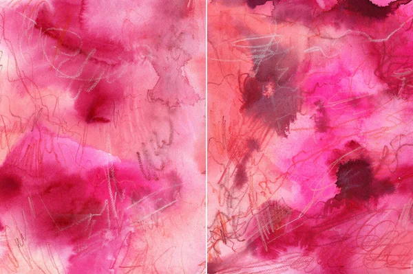 Akwarela Abstrakcyjne Tekstury Różowe Ciemnoczerwone Plamy Ręcznie Malowane Pastelowe Ilustracje — Zdjęcie stockowe
