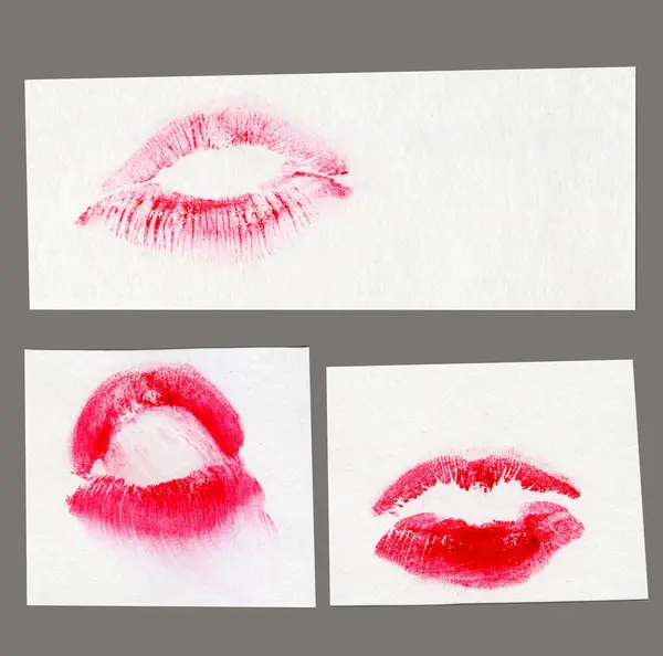 Red Lipstick Kiss Print Isolated Set Different Shapes Female Sexy — Stock Photo, Image