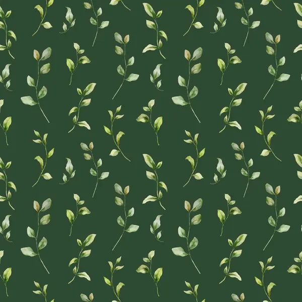 Akvarel Bezešvný Vzor Zeleně Ručně Malované Květinové Složení Izolované Tmavozeleném — Stock fotografie