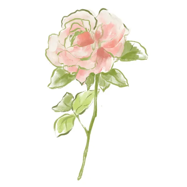 Obraz Olejny Abstrakcyjny Kwiat Karty Różowej Róży Liści Ręcznie Malowana — Zdjęcie stockowe