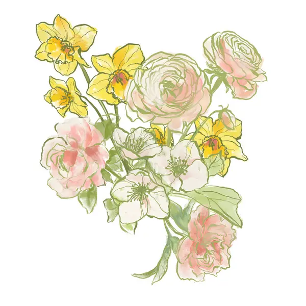 ภาพส อดอกไม นามธรรมของ Narcissus Ranunculus และดอกมะล องค ประกอบของดอกไม ทาส วยม — ภาพถ่ายสต็อก