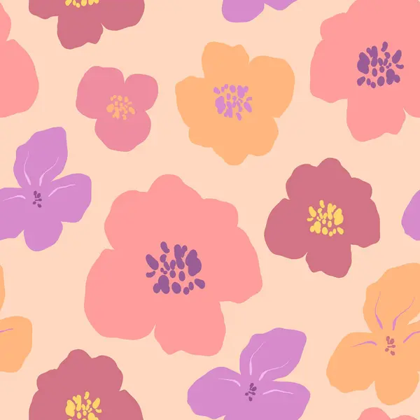 Patrón Sin Costura Flor Abstracta Vectorial Composición Floral Pintada Mano — Vector de stock