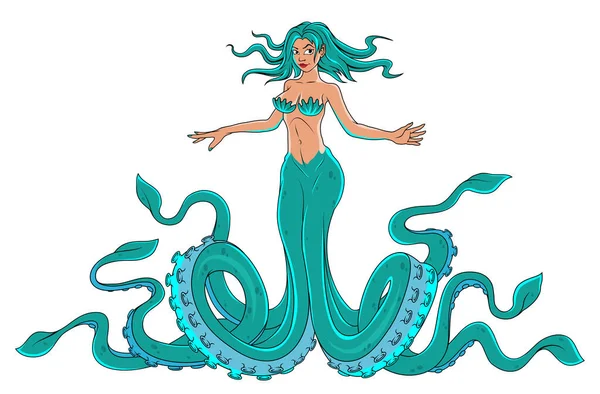 Rapariga Kraken Ilustração Vetorial Uma Mulher Octopus Criatura Bonita Mar — Vetor de Stock