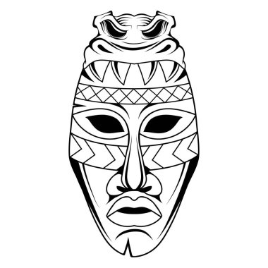 Afrika maskesi. Kabartma vektör illüstrasyonu. Etnik ahşap bir maske çizimi