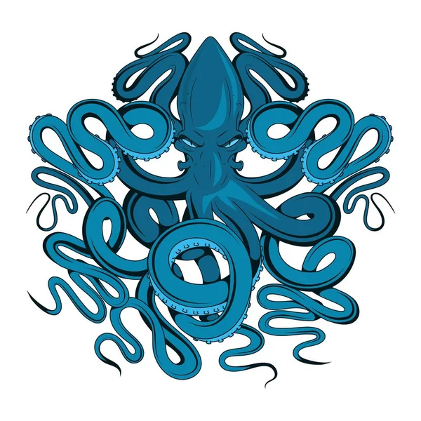 Krake Vektorillustration Eines Tentakeltieres See Und Seeungeheuer Blauer Tintenfisch — Stockvektor