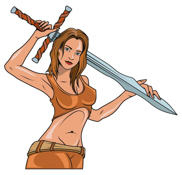 Femme Avec Une Épée Illustration Vectorielle Valkyrie Princesse Guerrière Avec — Image vectorielle