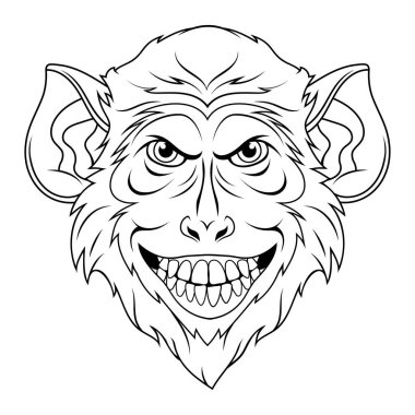 Maymun suratlı. Bir şempanzenin vektör çizimi. Hayvanat bahçesindeki vahşi hayvan portresi.