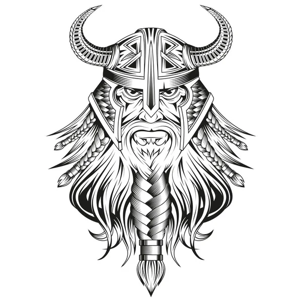 Vikingkrijger Vector Illustratie Van Een Schets Gespierde Berserker Sinistere Fantastische — Stockvector