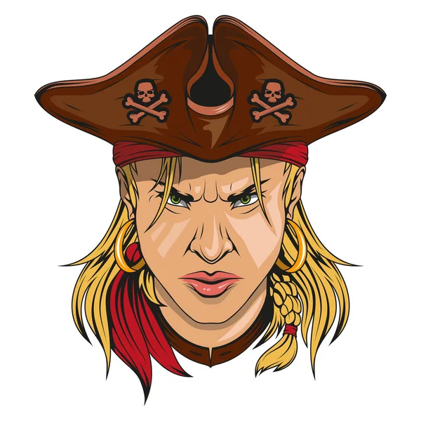 Uma Pirata Ilustração Vetorial Uma Mulher Chapéu Grande Pirata Fêmea —  Vetores de Stock