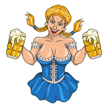 Biralı kız. Genç, seksi bir Oktoberfest garsonunun temsili. Geleneksel bir Bavyera elbisesi giyen Alman kadın