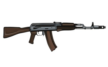 AK 47 silahı. Bir Kalaşnikof makineli tüfeğinin vektör çizimi. Asker otomatik.