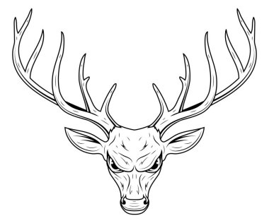 Geyik kafası. Vahşi bir hayvanın robot resmini çiziyorum. Av logosu.