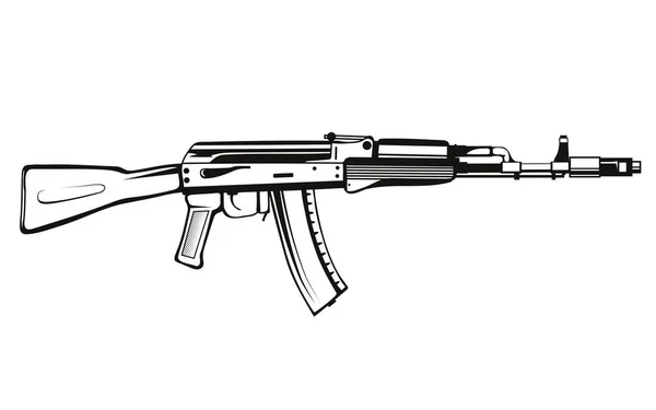 Broń Wektorowa Ilustracja Szkicu Karabinu Maszynowego Kalasznikowa Automatyczny Żołnierz — Wektor stockowy