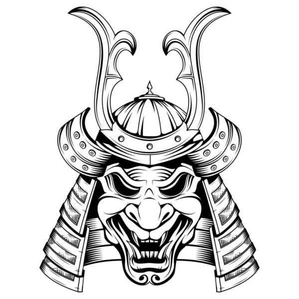 Casco Samurai Ilustración Vectorial Boceto Máscara Samurai Japonés — Vector de stock