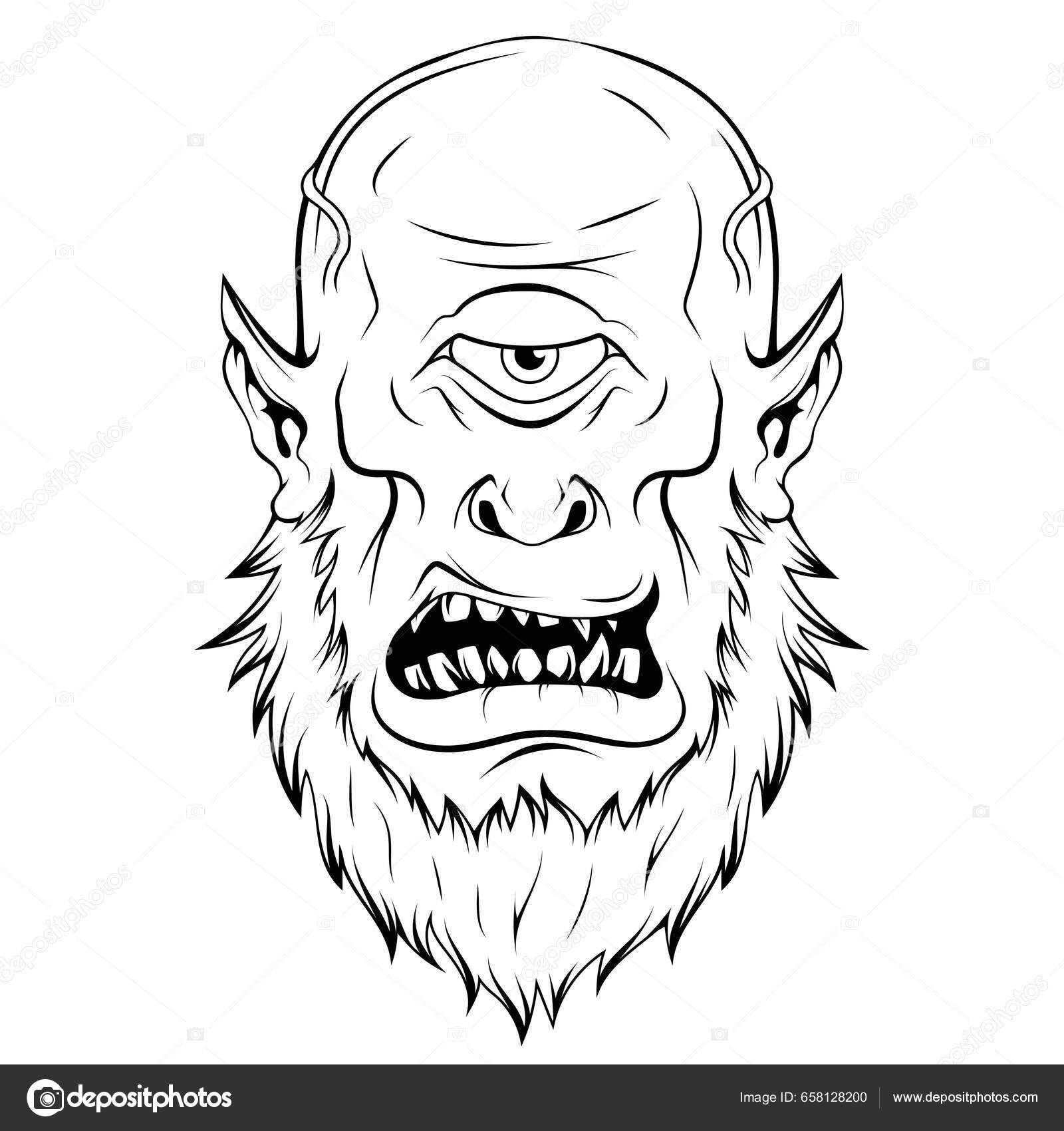 Cyclop Vektor Illustration Skitse Fantasy Monster Gamle Græske Myte Væsen Stockvektor af 