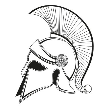 Yunan miğferi. Eskiz Spartalı bir savaşçının vektör çizimi. Truva, Spartalı Antik Yunan ya da Roma gladyatörü