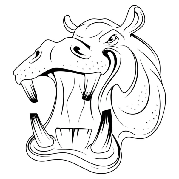 Hippopotame Illustration Vectorielle Croquis Museau Facial Hippopotame Agressif Safari Animal — Image vectorielle