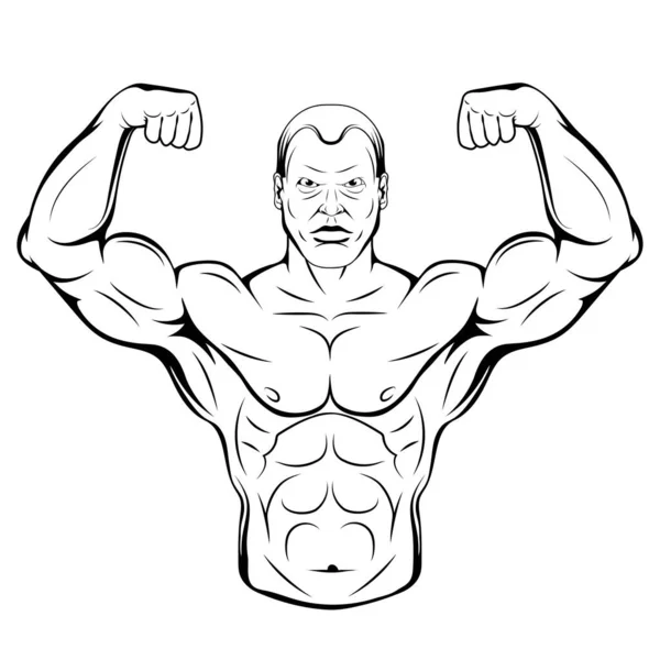 Bodybuilder Vector Illustration Sketch Strong Muscular Man Weightlifting Powerlifting Bodybuilding — Stock Vector