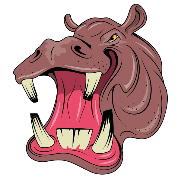 Hipona Ilustración Vectorial Hocico Facial Hipopótamo Agresivo Safari Animales Salvajes — Vector de stock