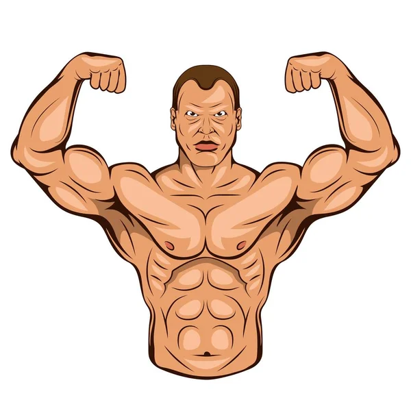 Bodybuilder Vector Illustration Strong Muscular Man Weightlifting Powerlifting Bodybuilding — Stock Vector