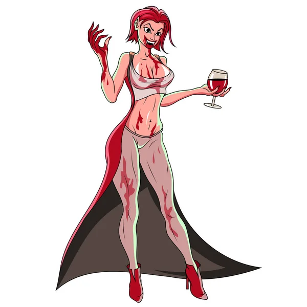 Vampir Wanita Vektor Ilustrasi Makhluk Mitologis Menakutkan Wanita Gothic Cantik - Stok Vektor