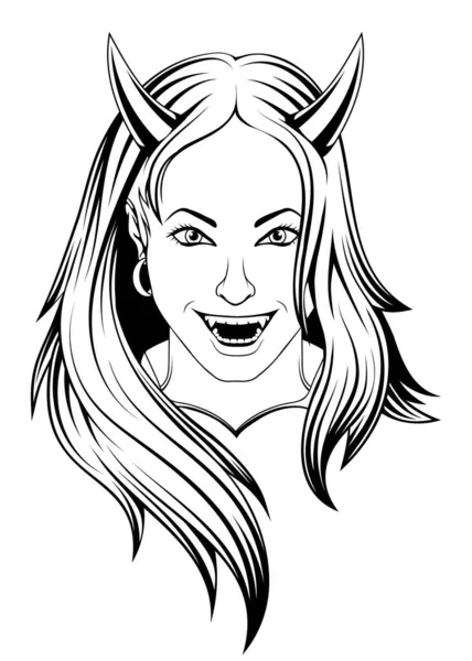 Fille Diable Illustration Vectorielle Une Femme Costume Halloween Belle Femelle — Image vectorielle