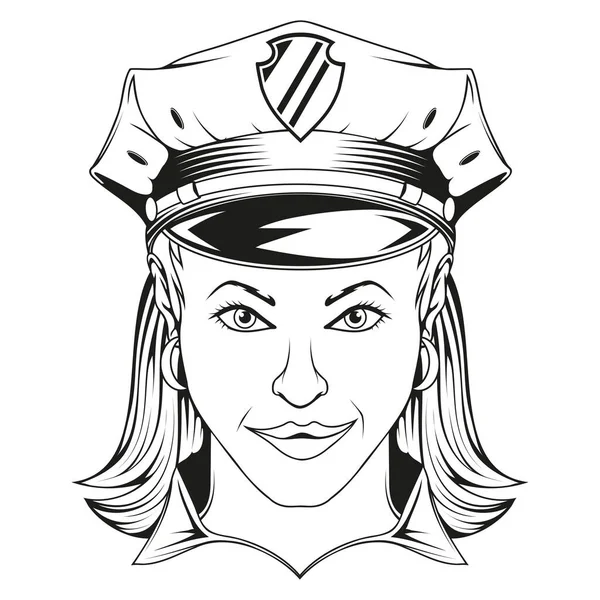 Девушка Офицер Полиции Векторная Иллюстрация Эскиза Красивой Молодой Женщины Полицейского — стоковый вектор
