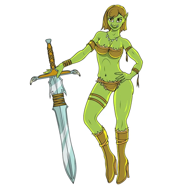 Orc Girl Vector Illustration Young Woman Warrior Hero Computer Game — Stock Vector