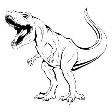 Dinozor Rex. Kükreyen bir Tyrannosaurus 'un temsili çizimi. Mezozoik çağ etobur dinozoru