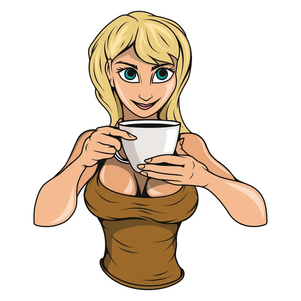 Девушка Кофе Векторная Иллюстрация Красивой Женщины Держащей Чашку Кофе — стоковый вектор