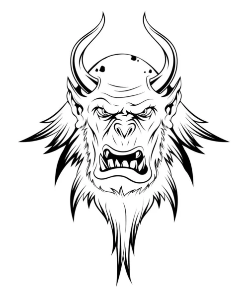 Cabeça Diabo Ilustração Vetorial Monstro Esboço Com Chifres Demônio Personagem —  Vetores de Stock