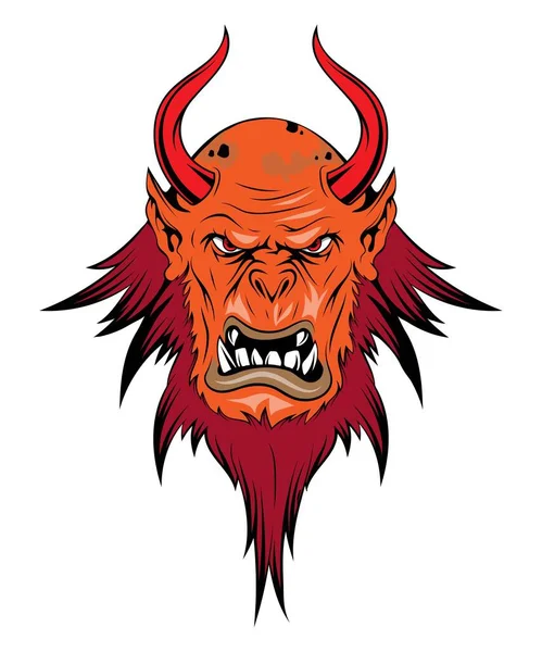 Cabeza Del Diablo Ilustración Vectorial Monstruo Con Cuernos Demonio Malvado — Vector de stock