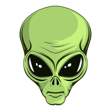 Uzaylı. İnsansı bir kafanın vektör çizimi. Ufo. Paranormal fantezi amblemi