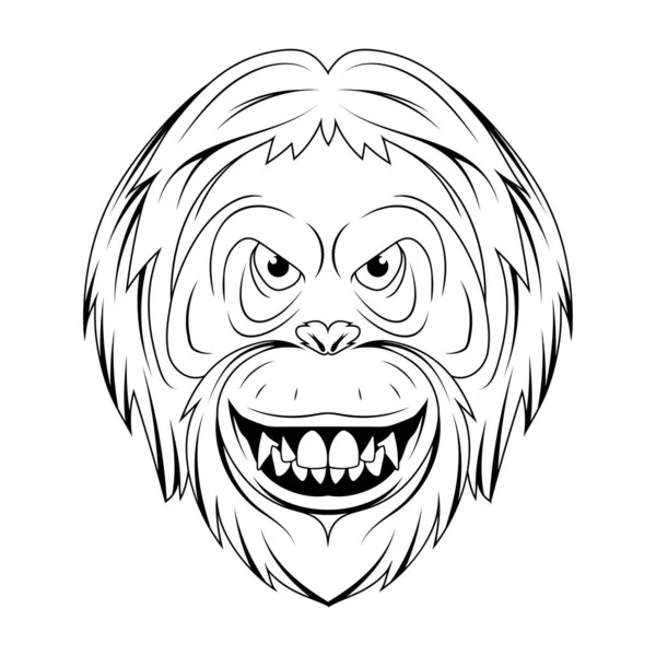 Orangután Ilustración Vectorial Una Cara Mono Dibujo Retrato Animal Salvaje — Archivo Imágenes Vectoriales
