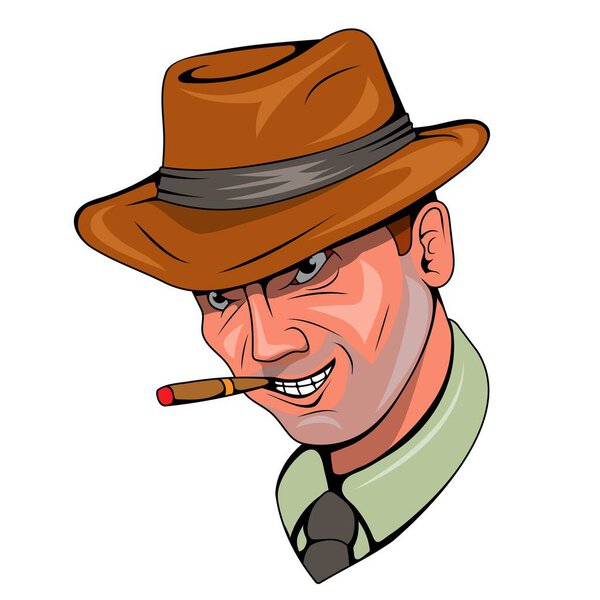 Gangster. Vector illustration of a man with hat and cigar chicago gangster mafia. Brutal malware